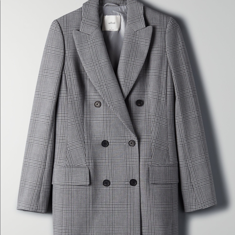 Aritzia Wilfred grey black plaid Margaux Blazer 00